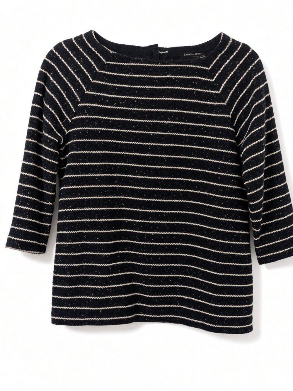 Banana Republic Blue & Gold Metallic Striped Boatneck Sweater XS